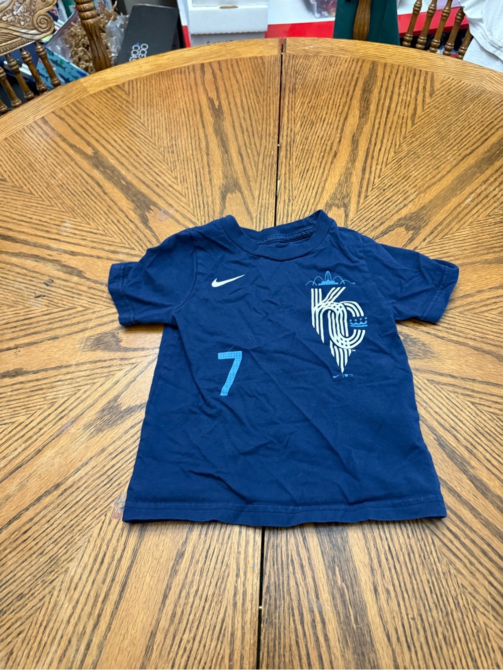 Nike Navy Short Sleeve Tee with Light Blue KC Graphic